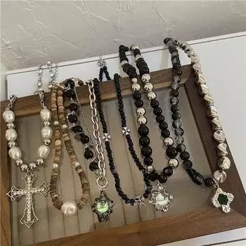 Лед раскалывающийся лунный камень, черное ожерелье из бисера, дизайнерский смысл, титановая сталь = повседневное ожерелье, хип-хоп, персонализированная цепочка на воротник