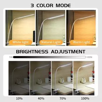 LED Reading Light Desk Lamp Clip USB Book Light Bedside Eye Protection Brightness Adjustable for Home Office Dorm Reading Lamp белый