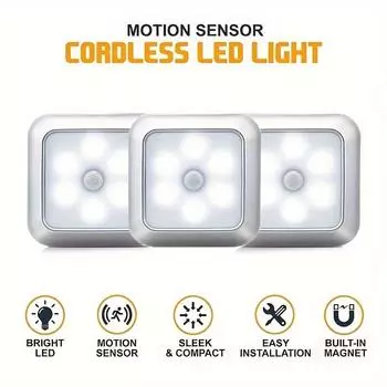 LED Smart Human Body Sensor Night Lights Emergency Automatic Lighting Battery Wireless Magentic Suction LED Cabinet Lights silvery white теплый белый