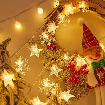 LED Snowflake Light String USB Fairy Pendants Garland Wedding Outdoor Garden Indoor Living Room New Year Christmas Decoration USB power&1.5m 10leds теплый белый