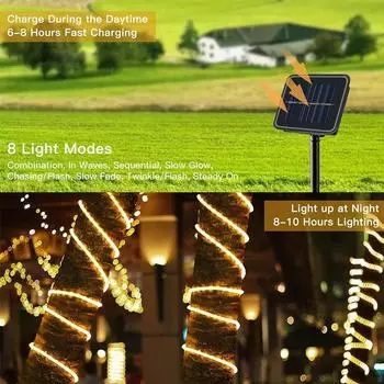 LED Solar Lights Outdoor Waterproof Garden Christmas Decoration Party Camping Halloween Lights LED Rope Lights 7M 50LED