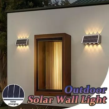 Светодиодные солнечные прожекторы, наружные настенные светильники, водонепроницаемые 8 Вт, садовые декоративные лампы, верхнее и нижнее освещение для двора, крыльца, балкона, сада 1PC