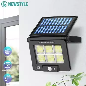 LED Solar Street Flood Lights Outdoor Solar Parking Lot Lights 50W Waterproof Security Lighting Wall Garden Garage Pathway 1pc
