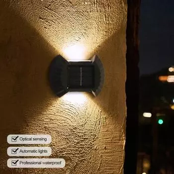 LED Solar Wall Lamp Waterproof Warm Light Outdoor Lighting Wall Lamp Solar Garden Decoration Yard Luminous Wall Washer