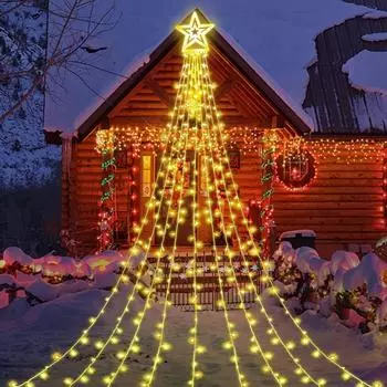 LED Star Christmas Waterfall Light Fairy Pentagram Light String Christmas Decorations Home New Year Party Atmosphere
