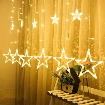 Led Star Curtain Garland On The Window String Lights Fairy Lights Wedding Party Decorations for Home Bedroom Window