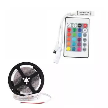 Led Strip 12V Light RGB Tape SMD, 2835 No Waterproof 5M 60LED/M 12V Mini 24key IR Remote Control LED Strip Light Dimmer