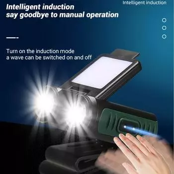 LED Strong Headlight Dual Light Source Hat Clip Lamp Rechargeable Induction Outdoor Waterproof Night Fishing Camping Flashlight