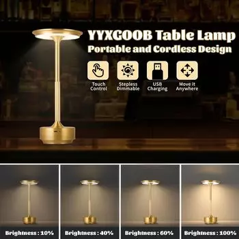 LED Table Lamp Rechargeable Cordless Desk Lamp with Touch Sensor 3 Level Dimmable for Office Bedroom Hotel Room Reading Lamp золотой