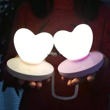 LED Touch Control Table Lamp USB Rechargable Girl Modeling Lamp Energy Saving Romantic Love Heart Shape Decoration Night Light USB фиолетовый