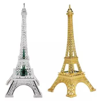LED Tower Model Zinc Alloy Electroplating Exquisite Carving Light Up France Tower Ornament for Home Silver Plated
