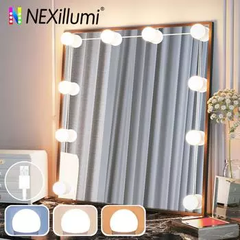 LED Vanity Lights Strip Kit 10 Dimmable Bulbs, 3 Color Modes & 10 Adjustable Brightness, USB Line for Body Makeup Bathroom Wall 10 Bulbs