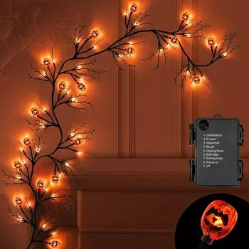 LED Willow Vine Twig Decor Garland Waterproof Battery Operated Scary Halloween Decoration For Wall Mantle Fireplace Lighting