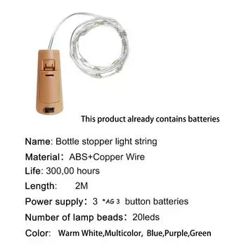 LED Wine Bottle Cork Lights String 2M Fairy Lights Battery Powered Garland Christmas Decoration Party Wedding New Year s Decor Warm White