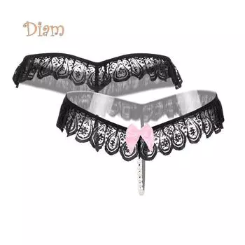 леденцы, сексуальное нижнее белье, кружевные трусы с бантом, стринги, эротические трусики с искусственным жемчугом One Size