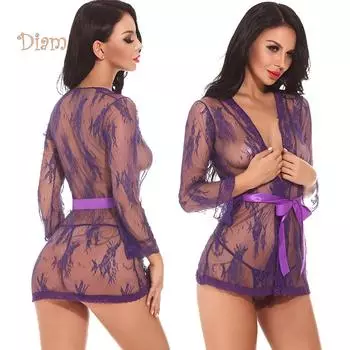 леденцы, женская эротическая прозрачная кружевная блузка с длинным рукавом, пояс, стринги, комплект одежды для сна XL