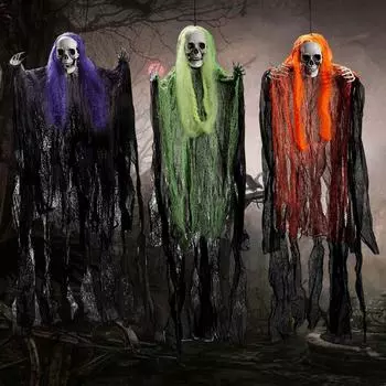 Леденящее душу украшение в виде привидения, подвесное украшение на Хэллоуин для дома с привидениями, реалистичный подвижный скелет для жуткого