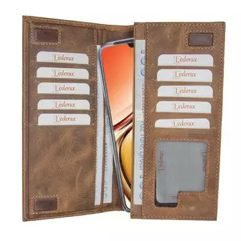 Lederax Crazy Horse Длинный кошелек из натуральной кожи с магнитной пряжкой для мужчин