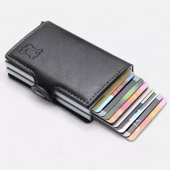 Lederax Держатель Кредитной Карты Мужской Кошелек PU Кожаный Держатель Карты Двойная Алюминиевая Коробка