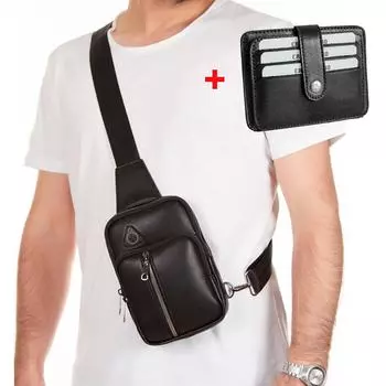 Lederax Маленькая нагрудная сумка через плечо из натуральной кожи Сумка через плечо + визитница из натуральной кожи LD428