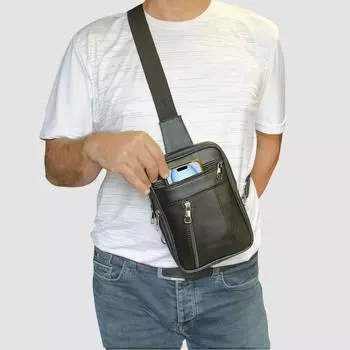 Lederax Men s Genuine Leather Phone Pouch Bags male Small Chest Shoulder Bag Crossbody Bags LD500