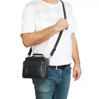 Lederax Мужская сумка через плечо из натуральной овечьей кожи Многокарманный кошелек Мягкая сумка