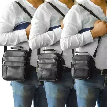 Lederax Steel Case Мужская сумка через плечо из натуральной кожи через плечо Кошелек с несколькими карманами Мягкая сумка