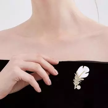 Леди Брошь Перо Форма Горный Хрусталь Декор Искусственный Жемчуг Противоскользящая Сумка Воротник Пальто Шляпа Шарф Украшение Булавка Для Одежды Вечеринка Выпускного Вечера Невеста Свадебная Одежда золотистый