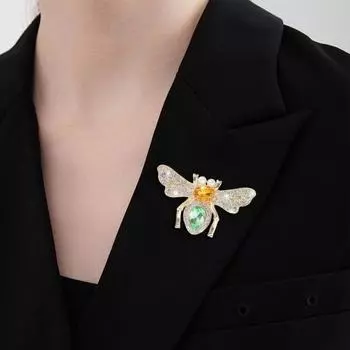 Леди Брошь в форме пчелы, декор со стразами, противоскользящая сумка на плечо, костюм, воротник пальто жёлтый
