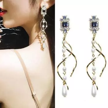 Леди искусственный жемчуг со стразами витая длинная кисточка висячие серьги-гвоздики ювелирные изделия
