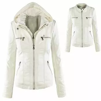 Леди из искусственной кожи с длинным рукавом, однотонная куртка на молнии, съемная куртка с капюшоном, верхняя одежда S бежевый