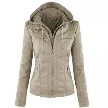 Леди из искусственной кожи с длинным рукавом, однотонная куртка на молнии, съемная куртка с капюшоном, верхняя одежда S коричневый