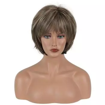 Леди Короткие Ombre Коричневые Светлые Синтетические Парики С Челкой для Женщин Прическа Боб Косплей Ежедневные Парики Из Натуральных Волос Термостойкие Парики коричневый