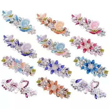 Леди Красивые Аксессуары Для Волос Горный Хрусталь Цветочный Узор Шпилька Ювелирные Изделия Rainbow Color