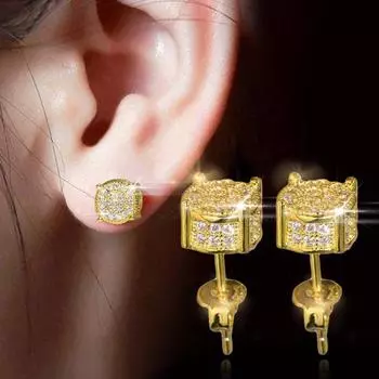 Леди кубический цирконий инкрустированные круглые серьги-гвоздики для ушей пирсинг ювелирные изделия подарок белый/золотистый