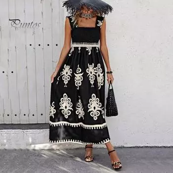 Леди Летнее пляжное платье Эластичный бюст без рукавов с гофрированным принтом Трапеция с большим подолом и контрастным цветным принтом с открытой спиной Плиссированное платье макси для отпуска S абрикосовый