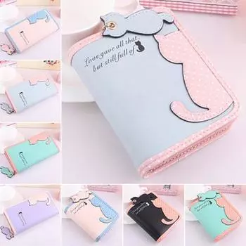 Леди милый картонный кот Pandent короткий длинный кошелек держатель для карт на молнии сумка для монет кошелек