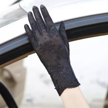Леди мода ледяной шелк цветок защита от ультрафиолета нескользящие перчатки для вождения с сенсорным экраном