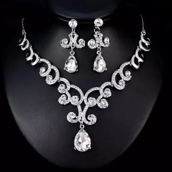 Леди Мода Rhinestone Подвеска Серьги Ожерелье Роскошный Свадебный Комплект Ювелирных Изделий