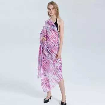 Леди Модный Длинный Шарф Свободные Цветные Линии Летние Пляжные Платки Открытый Путешествия Солнцезащитный Атласный Шелковый Шарф