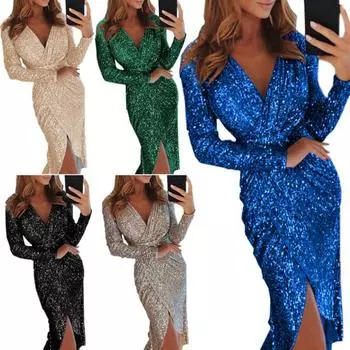 Леди Нижние Юбки Плюс Размер Леди Платье С Длинным Рукавом Slim Fit Полиэстер Элегантное Сексуальное Платье-футляр для Свиданий XL чёрный