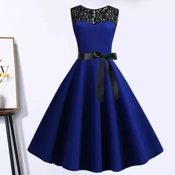 Леди Нижние Юбки Плюс Размер О-Образным Вырезом Без Рукавов Прозрачная Кружевная Шить Лента Бантом Платье Трапеции Конькобежец Большой Подол Платье Принцессы Миди M чёрный