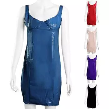 Леди Нижние Юбки Плюс Размер Сексуальные Клубные Женщины Лакированная Кожа С Низким Вырезом Без Рукавов Спинки Облегающее Мини-Платье S светло-розовый