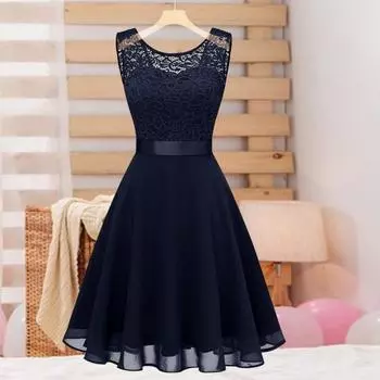 Леди Нижние Юбки Плюс Размер Вечернее Платье Выдалбливают Кружева Лето Вязание крючком Платье Миди С Большим Подолом для Свадьбы M чёрный