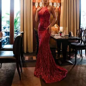 Леди Нижние Юбки Плюс Размер Вечернее Платье Блестки Холтер Элегантное Облегающее Платье Без Бретелек С Открытыми Плечами для Свадьбы S синий