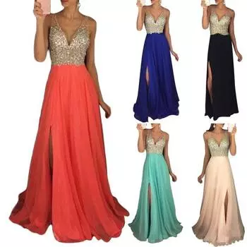 Леди Нижние Юбки Плюс Размер Вечерние Сексуальные Модные Женщины Без Рукавов С Блестками Глубокий V-образным Вырезом Длинная Юбка Платье S светло-зеленый