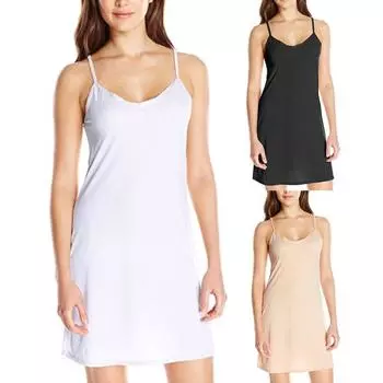 Леди Нижние Юбки Плюс Размер Женщины Сплошной Цвет V-образным Вырезом Спинки Спагетти Мини-Платье Длинный Повседневный Жилет XL абрикосовый