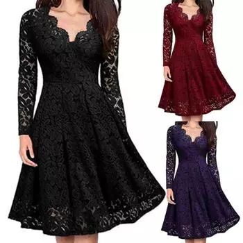 Леди Нижние Юбки Плюс Размер Женское Платье Кружевное Открытое Осень Зима Однотонное Платье С Цветочным Узором для Свадьбы M красный