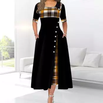 Леди Нижние юбки больших размеров в стиле пэчворк летнее платье в клетку с принтом из полиэстера женское красивое женское платье для путешествий 3XL чёрный