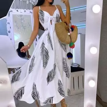 Леди Нижние юбки размера плюс летнее платье с v-образным вырезом и принтом женское женское платье без рукавов с цветочным принтом для вечеринки XL